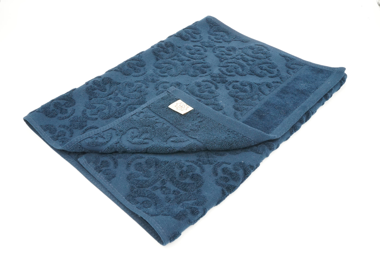 Navy Blue Damask Jacquard Towel – 70 × 140 cm