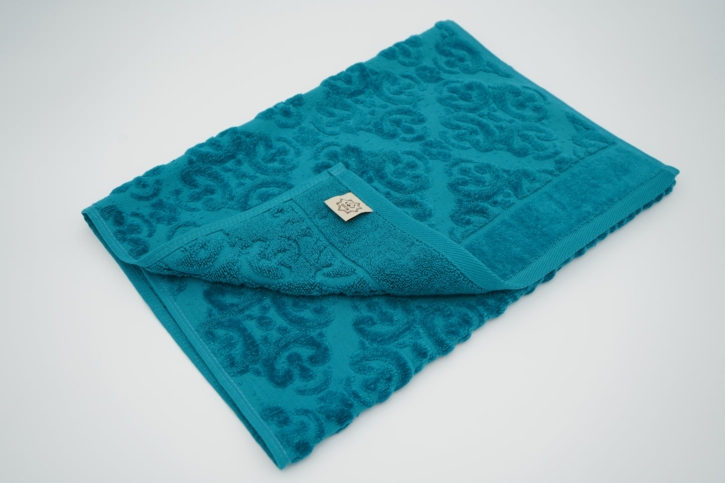 Turquoise Damask Jacquard Towel – 70 × 140 cm